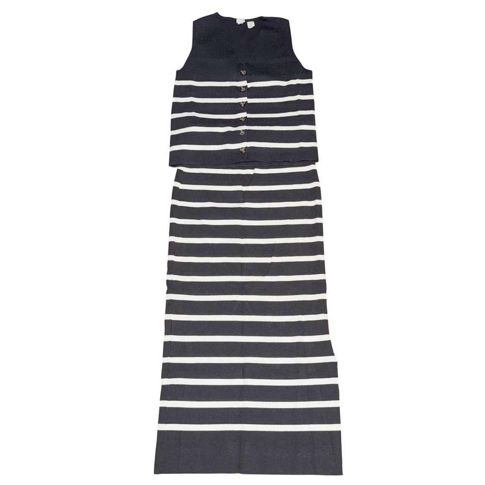 Joie Charcoal White Striped Knit Two Piece Top Maxi Skirt Matching Set Size M